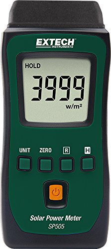Image of Extech SP505 Pocket Solar Power Meter - Compact Handheld Light Meter for Solar Irradiance, Illuminance, UV, PAR Measurements, Ideal for Solar Panels, Greenhouses, and Field Use | Solar irradiance (W /m2), illuminance, UV, PAR, pocket-sized, backlit LCD, includes solar panel and carabiner
