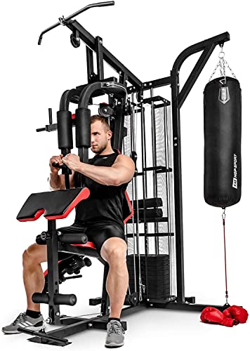 Hop-Sport HS-1054K Kraftstation für Zuhause - Fitnessstation mit 3 Stationen + 72 kg, inkl. Boxsack, Boxhandschuhe und… – Bild 5