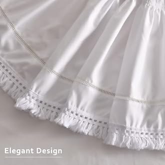 MIYE Wrap Around Ruffled Lace Bed Skirt, Elastic Dust Ruffle with Adjustable Belts, Easy to Put On, Bed Frame Cover, Machine Washable (Tassel Ruffle/White, King/Queen-12.5" Drop)