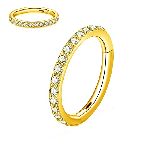 L7L7WM CZ Hinged Segment 18G 6mm Gold Nose Rings Hoop