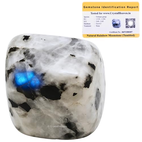 Image of Certified Rainbow Moonstone Crystal Healing Tumbled Stone, Natural Polished Crystals for DIY Crafts, Manifestation, Meditation, Pooja Feng Shui and Reiki Healing (30 Grams)