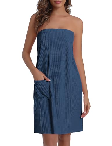 Image of Ekouaer Waffle Robes For Women Bath Wraps Lightweight Knee Length Soft Shower Robe with Pocket S-L