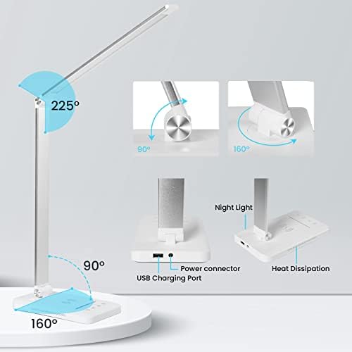 BIENSER LED Desk Lamp with Night Lighting, Fast Wireless Charger, USB Charging Port, 10 Brightness, 5 Color Modes, Dimmable Bright Desk Lamps for Home Office, Touch Control, Auto Timer, 1200 LUX, 10W