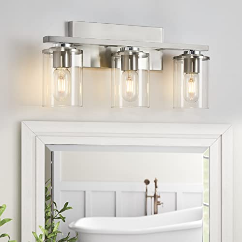 Sadenicel Brushed Nickel Bathroom Vanity Light, 3-Light Metal Wall Sconce Fixtures For Bathroom Lighting (Brushed Nickel, 3 Light) #TOP4