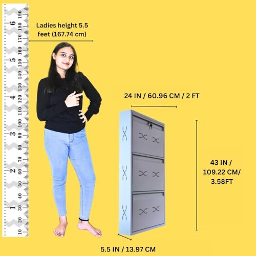 Image of I Metal Shoe Rack I Slim and Wall Mounted I 3 Shelves (Ivory Colour) I Coad LC 2M-03 IV I Height 43 Inches, Width 24 Inches, Depth 5.5 Inches I 3 Years Warranty.