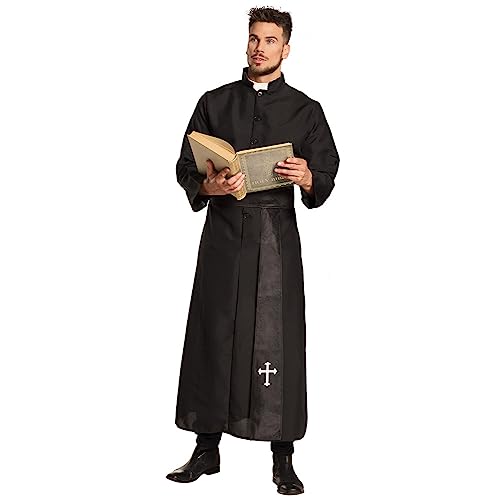 Boland - Costume adulte prêtre, toge et ceinture, Noir, Tunique, Saint, Cardinal, Curé, Église, Fête à thème, Carnaval