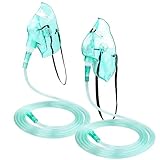 Ventisera 2 Pack Oxygen Mask for Face with 6.6 Ft Tubing and Adjustable Elastic Strap - Adult - Green Size M L (No Cup)