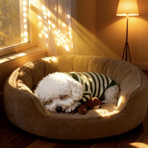 Image of Small Dog Sweater, Knitted Striped Pullover Dog Clothes, Indoor Cozy Stretchy Pajamas for Chihuahua, Bulldog, Dachshund, Pug(Green&White Strip, M)