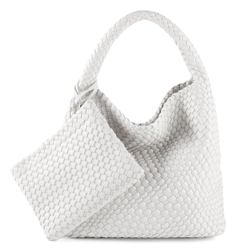 Image of Woven Bag for Women Vegan Leather Tote Bag Large Summer Beach Travel Handbag and Purse Retro Handwoven Shoulder Bag