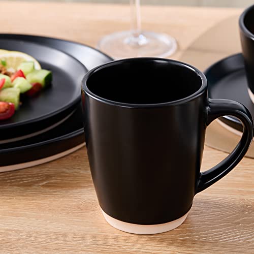 Image of Stone Lain Jules Stoneware 16-Piece Dinnerware Set, Plates and Bowls, Service for 4, Black, Microwave & Dishwasher Safe