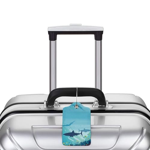 Image of 2 Pcs Oceans Seas Luggage Tag for Suitcase, Steel Loop with Privacy Cover ID Label, Shark Luggage Tag, Birthday Gifts for Women Men Boy Girl