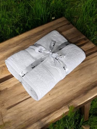 Image of SENSES By Riba Cotton Towels for Bath 550 GSM - White, 1 Pc | Super Soft, Large Size, Absorbent, Lightweight, Antimicrobial, Low Linting