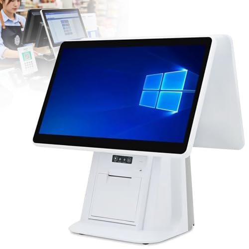HENGCMM POS Cash Register, All-in-One Cashier Register with Dual Touch Screen 15.6", 8GB RAM 128GB SSD, Retail Store Payment Terminal with Receipt Printer for Small Business, Restaurant