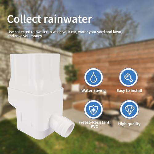 Rainwater Collection System,Rain Barrel Diverter Kit,for 2”x3”Standard Downspout, Standard Gutter Downspout with 50\" Hose,Diverts Water into Rain Barrel,(Rain Diverter,Sealing Plug,Hose,Clamp)- White - Thumbnail 4