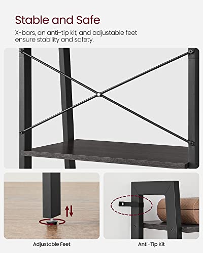 Image of VASAGLE BARNET Collection - Ladder Shelf, Bookshelf, Storage Rack, Modern Bookcase for Living Room Home Office Kitchen, Steel Frame, 4-Tier, 22-Inch Wide, Charcoal Gray and Ink Black ULLS044B04
