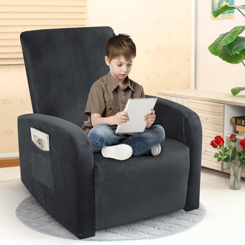 Image of ZNSAYOTX 2026 Velvet Small Recliner Cover 3-Piece, Luxury Plush Recliner Chair Covers with Elastic Band & Ties Stay in Place, Stretch Reclining Slipcover for Lazy Boy Soft Washable (Black)