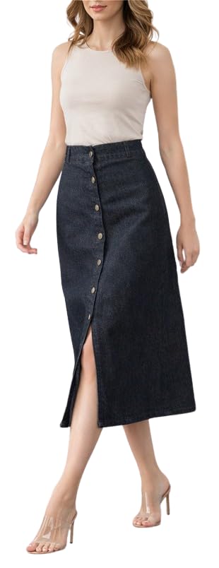 Image of Trending Stylish Flared Comfortable Solid Long Denim Skirt for Women & Girls