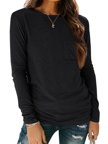 Image of AUTOMET Long Sleeve Shirts for Women 2024 Fall Fashion Crewneck Loose Fit Casual Tops Trendy Basics Outfits Clothes Black, Medium