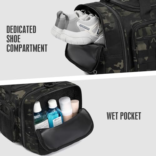 3 in 1 Tactical Gym Bag Backpack for Men 40-45L Expandable Travel Duffle Bag for Women Large Military Sport Duffel Bags Weekend Overnight with Shoe Compartment & Wet Pocket for Fitness, Camo - Image 5