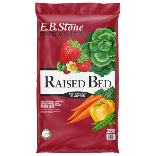 E.B. Stone Organics Raised Bed & Potting Mix - Organic Raised Bed Garden Soil for Vegetables, Flowers & Raised Garden Beds - Ready-to-Use Soil with Compost & Earthworm Castings, 2 Cubic Feet (56.6L)