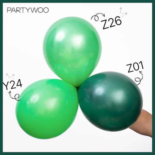 Image of PartyWoo Pearl Dark Green Balloons 140pcs Different Sizes Pack of 18 12 10 5 Inch Pearl Emerald Hunter Forest Green Balloon Arch Kit for Jungle Dinosaur Theme Birthday Party Decorations Green-Z01