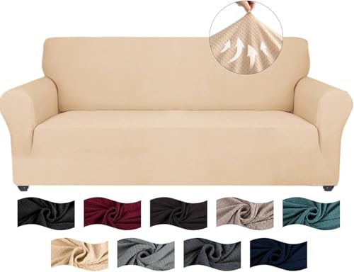 CYCMACO Funda Sofa 3 Plazas Ajustable, Funda De Sofa Elastica Antideslizante Antimanchas, Universales Couch Cover con Reposabrazos, Lavables, Beige Amarillo