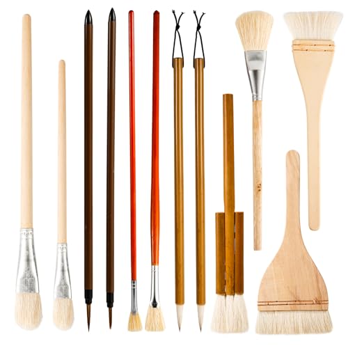 12 Stück Keramik-Glasurpinsel-Set, Keramik-Glasurpinsel Keramikpinsel Glasur-Fächerpinsel für Töpferei Kunstpinsel-Sets zum Zeichnen Künstler Malen Studenten Kinder Erwachsene