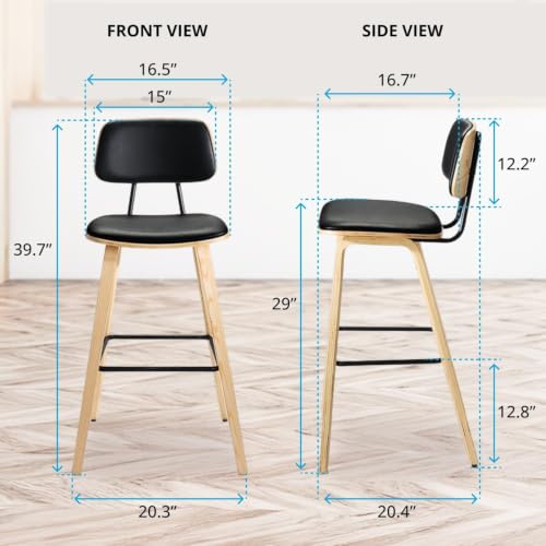 Image of UPLIFT DESK Kerbey Barstool Set of 2 Bar Height Chairs with Backs, Sleek, Supportive, Seating for Bar Height Tops, Vegan Faux Leather, Durable Wood and Powder-Coated Metal Frame (Set of 2) (Dark Oak)