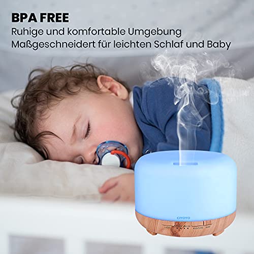 Essential Oil Diffuser, CIYOYO 450ML Aroma Diffuser Humidifier Ultrasonic Aromatherapy Oil Diffusers for Home Office Bedroom - BPA-Free, Waterless Auto-Off, 7 LED Light Colors(No Oil) - Image 5