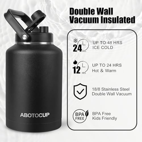 Image of ABOTOCUP 1.5 Gallon Water Jug with Wide Mouth, 192oz Insulated Water Bottle Keep Cold24h&Hot12h, Comes with Ergonomic Handle, Two Double Walled 16oz 18 /8 Stainless Steel Cups Thermo Canteen Mug