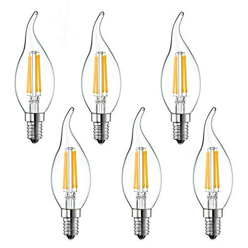 EAGWELL E12 Candelabra Base LED Bulb ,LED Candelabra Bulb Flame Tip Dimmable Filament Candle Bulbs ,4W=40W, 2700K Warm White 350 LM, UL Listed, 6 Pack