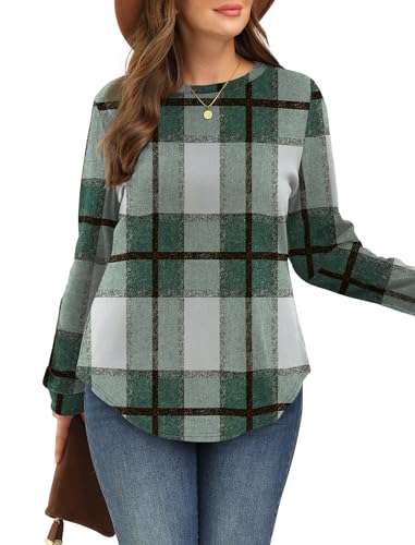 Image of WIHOLL Sweatshirt for Women Crewneck Long Sleeve Shirts Curved Hem Lightweight Sweaters Fall Clothes 2025