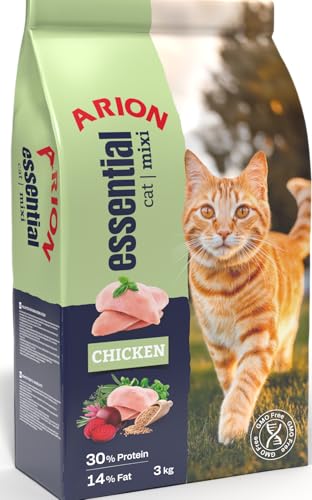 Arion Essential Cat Mixi Saco 3kg. Alimento Completo para Gatos Adultos. con Carne de Pollo Alimento equilibrado. Enriquecido con taurina.