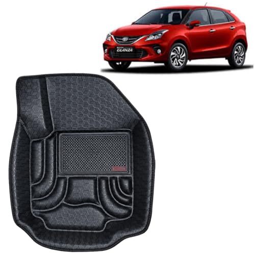 Image of OTO2EYE Car Floor Mat 4.5D Compatible for Toyota Glanza (2019 to 2021) All Model, 100% Waterproof Tray Shape, Set of 3 Pieces, Top Notch PVC 4.5D Foot Mats, Washable, 1 Year Warranty