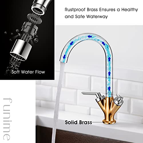 Funime® Kitchen Sink Mixer Taps Monobloc Swivel Spout Chrome Brass Dual Lever with Hoses, DT03A - Image 6