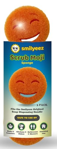 Image of The Original Scrub Moji Scrubbing Sponge by Smilyeez (Set of 3) - Orange- Temperature-Responsive Polymer Foam, Stain and Odor Resistant, Ideal for Kitchen and Bathroom Cleaning