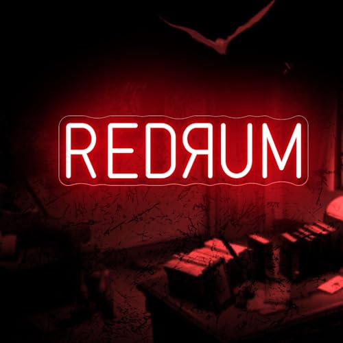 Image of Redrum Neon Sign Horror LED Wall Light Creepy Gothic Room Decor | Halloween LED Light Man Cave Decor USB Powered Dimmable Spooky Bar Sign Chilling Room Decoration 15.7 inchx4.9 inch