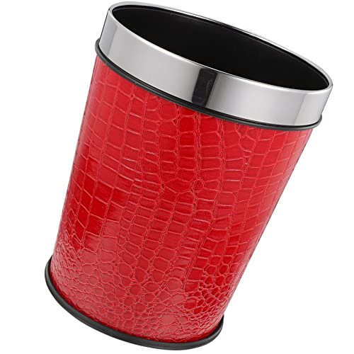 PATKAW Classic Leather Trash Can Wastebasket Garbage Container Can 5l Vintage Trash Bin Basket for Bathrooms Powder Rooms Kitchens Home Office and and High Class Hotel Red