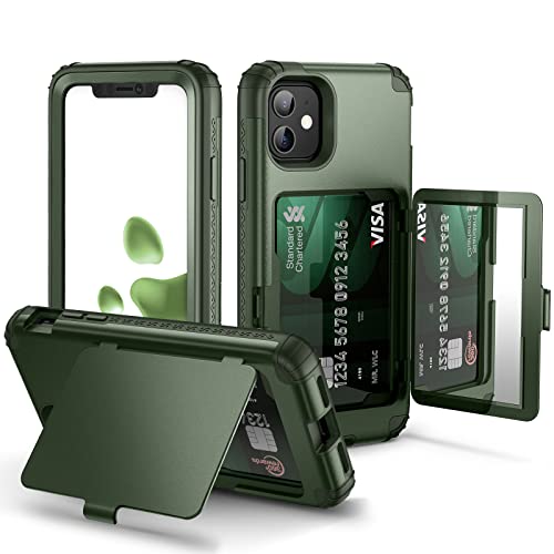 WeLoveCase-for-iPhone-11-Wallet-Case-for-Women-Defender-Credit-Card-Holder-Cover-with-Hidden-Mirror-Three-Layer-Shockproof-Heavy-Duty-Protection-All-Round-Protective-Case-for-iPhone-11-Green WeLoveCase for iPhone 11 Wallet Case for Women Defender Credit Card Holder Cover with Hidden Mirror Three Layer Shockproof Heavy Duty Protection All-Round Protective Case for iPhone 11 Green - Image 1
