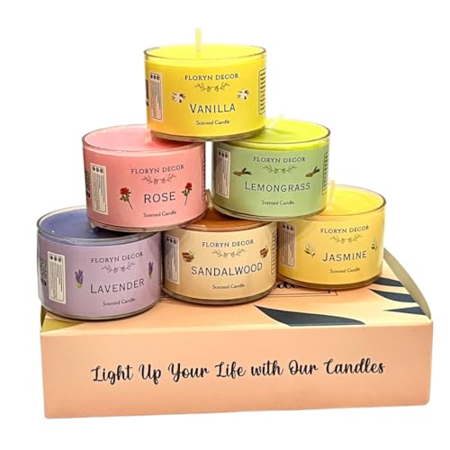 Image of Floryn Decor Small Scented Candles Gift Set for Home Decor, Non-Breakable and Reusable Jars, Fragrances - Lavender, Rose, Vanilla, Jasmine, Sandalwood, Lemongrass (12)