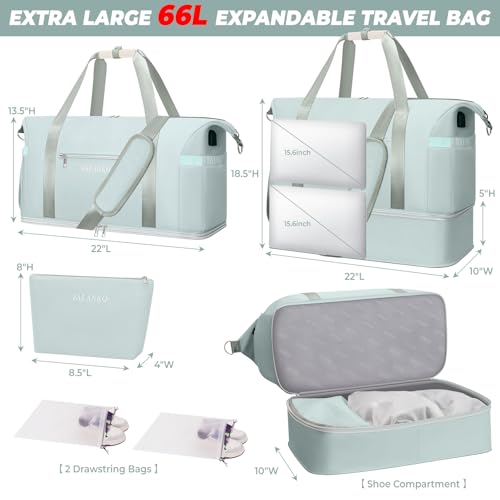 Weekender Bags for Women,Extra large 66L Expandable Travel Duffel Bag with Shoe Compartment,Toiletry Bag,Overnight Bag with Waterproof Pocket,USB Charging,Carry On Backpack for Gym,Hospital,Beach3