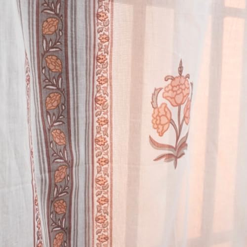 Image of Peepul Tree Pure Cotton and fine Mulmul Curtain Set of 2 Handwoven and 1 Sheer Curtain | Dusty Pink and Off-White | 7 ft | Set of 3 | Royal Courtyards Collection