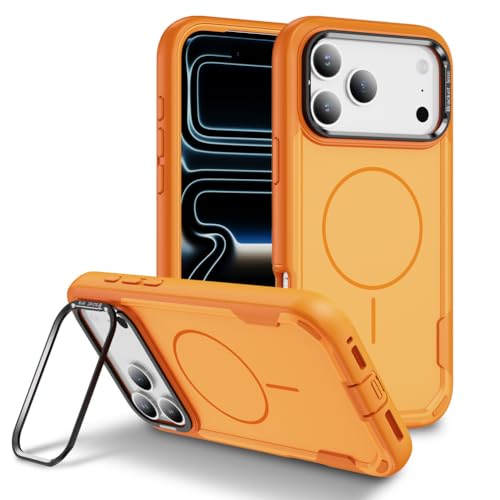 SZLUTLA For -For iPhone 17 Pro Max/17 Pro/Air/17 用磁気ケース、マットレンズフレーム水平スタンドカバースリム PC 衝撃保護シェル,オレンジ色,Air
