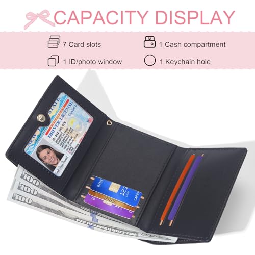 Small Cutest Wallet with Swan Coquette Bow Print ID Credit Card Holder for Women Girls (BLACK)2