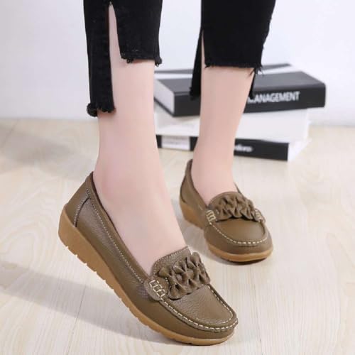 Image of Women's Genuine Leather Platform Loafers Classic Casual Comfort Slip-On Shoes Soft Sole Dress Shoes
