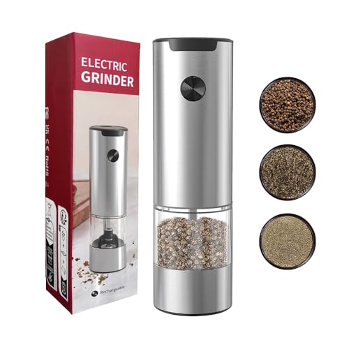 Moulin à poivre et à sel électrique en acier inoxydable - Moulin à poivre automatique avec éclairage LED et rotor de broyage en céramique - Grosseur réglable et bouteille d'assaisonnement rechargeable