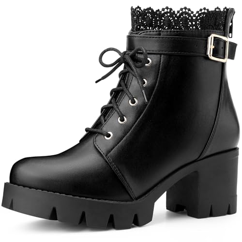 Perphy Platform Heel Lace Boot Chunky Heels Combat Boots for Women