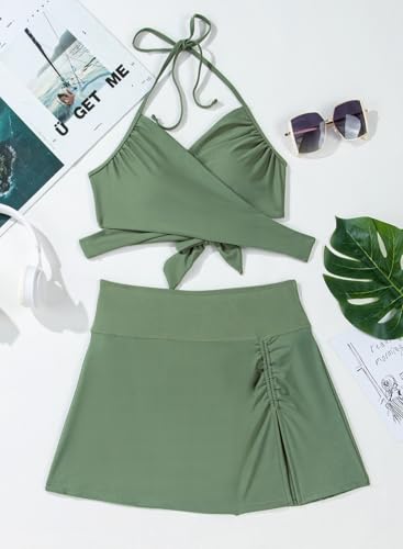 Herseas Women's Bikini Set 2 Piece High Waisted Swimsuit Halter Wrap Top Split Swim Skirt Bathing Suit4