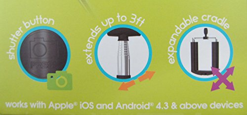 Hype ~ Selfie Stick ~ with Shutter Button and Expandable Cradle ~ Extends 3 Feet (Black)