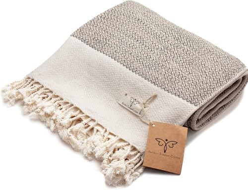 SMYRNA TURKISH COTTON Throw Blanket Vintage Series, 50x60 inch, Outdoor Blankets, Throws and Blankets for Couch, Sofa, Bed, Chair, Beach Picnic, Travel Boho Turkish Blanket Throw, Beige